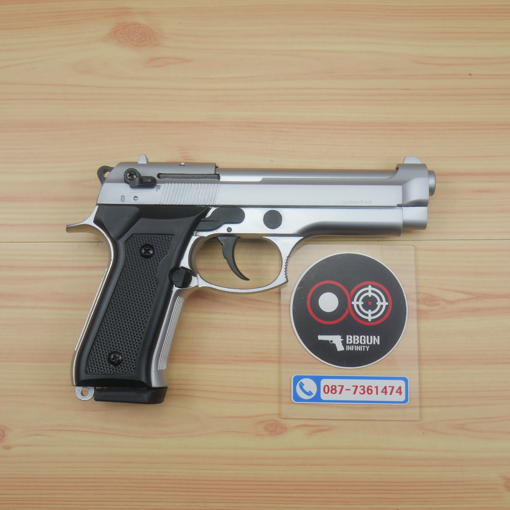 แบลงค์กัน BLOW F92 AUTO MATTE CHROME สีเงินด้าน Blank Gun ( 2 แม็กกาซีน + กล่องปืน )