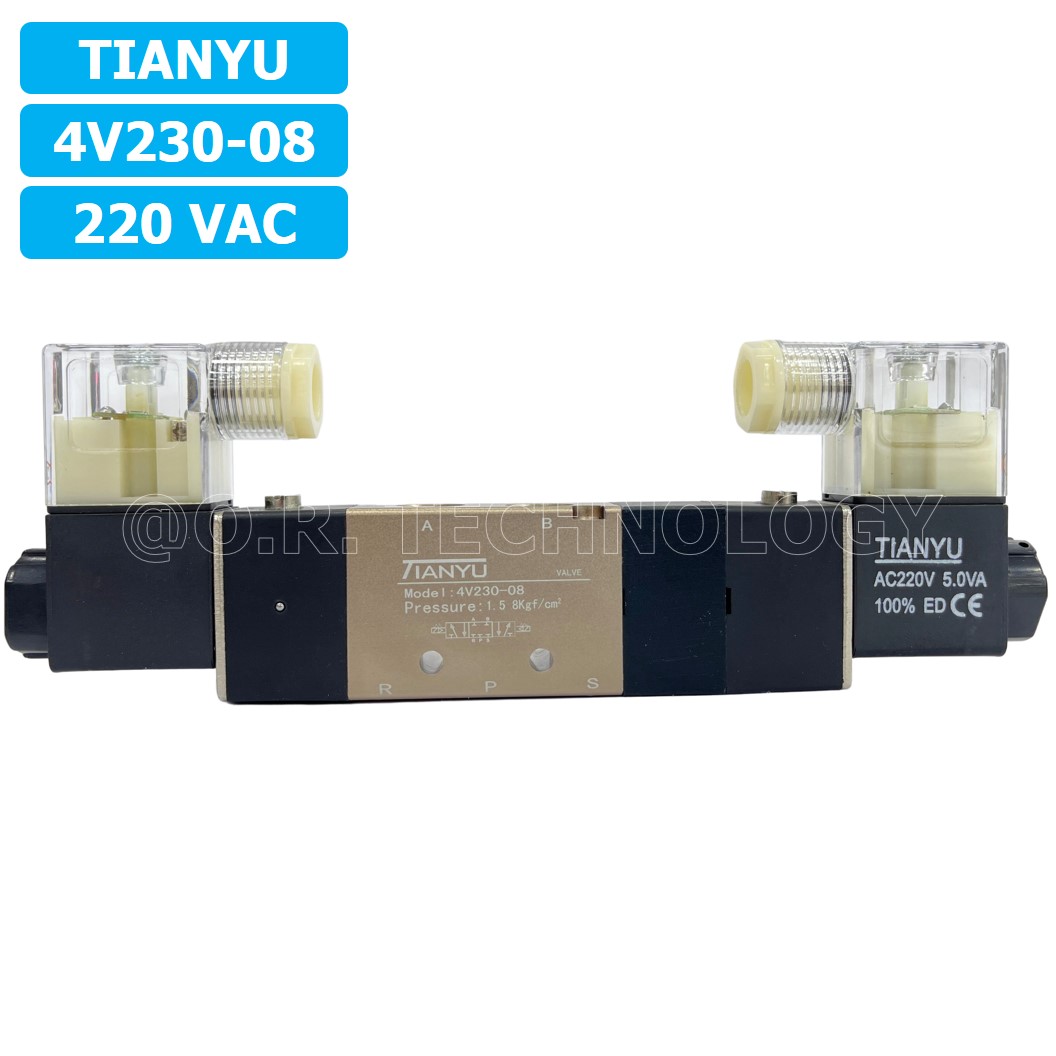 (1ชิ้น) 4V230-08 220VAC โซลินอยด์วาล์ว คอยล์ 2 ข้าง 5/3 Double Coil Solenoid Valve Pneumatic TIANYU