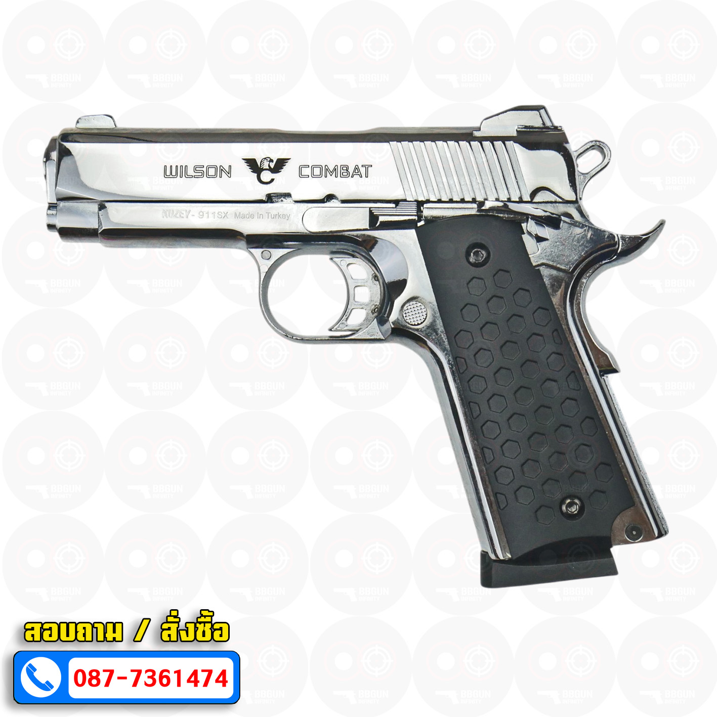 Blank Gun KUZEY M1911 WILSON COMBAT ลำกล้อง 4 นิ้ว เงินเงา แบลงค์กัน ด้าม SX