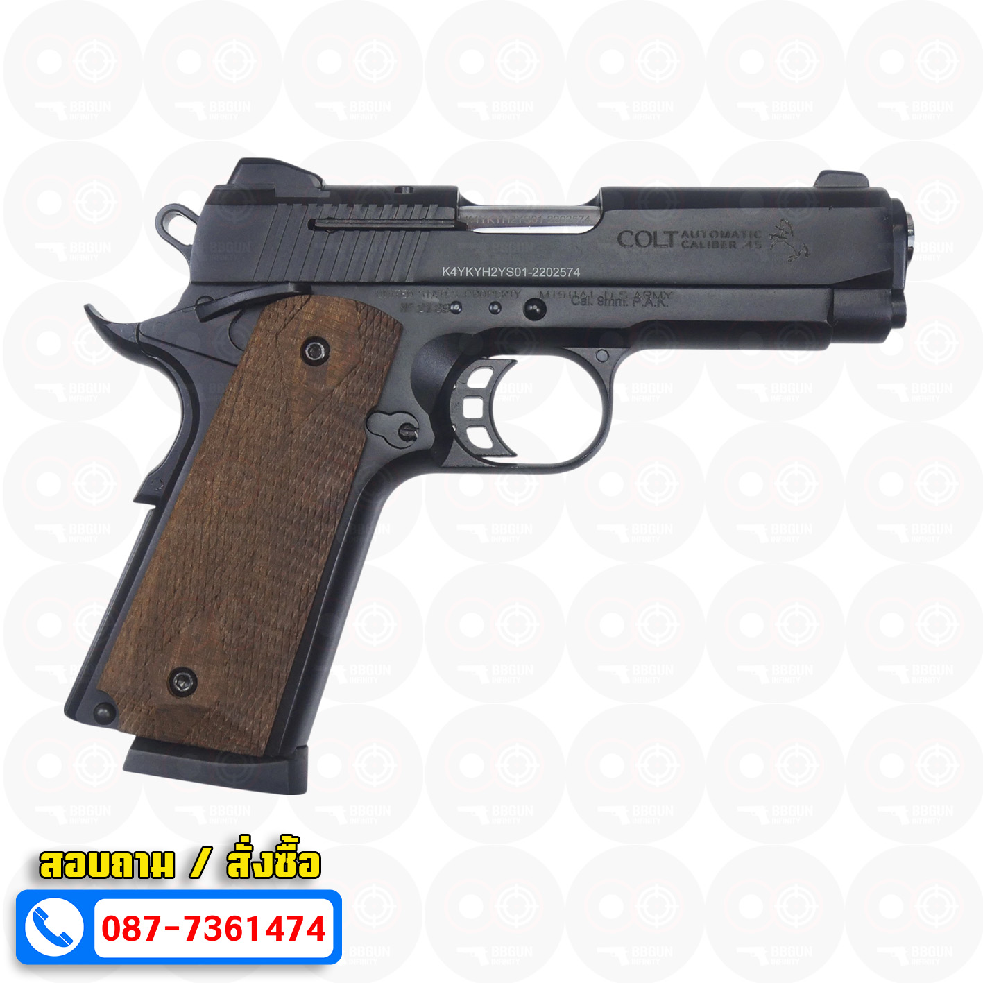 แบลงค์กัน KUZEY M1911 COLT'S DEFENDER SERIES 90 สีดำ 4 นิ้ว ด้ามไม้ Blank Gun