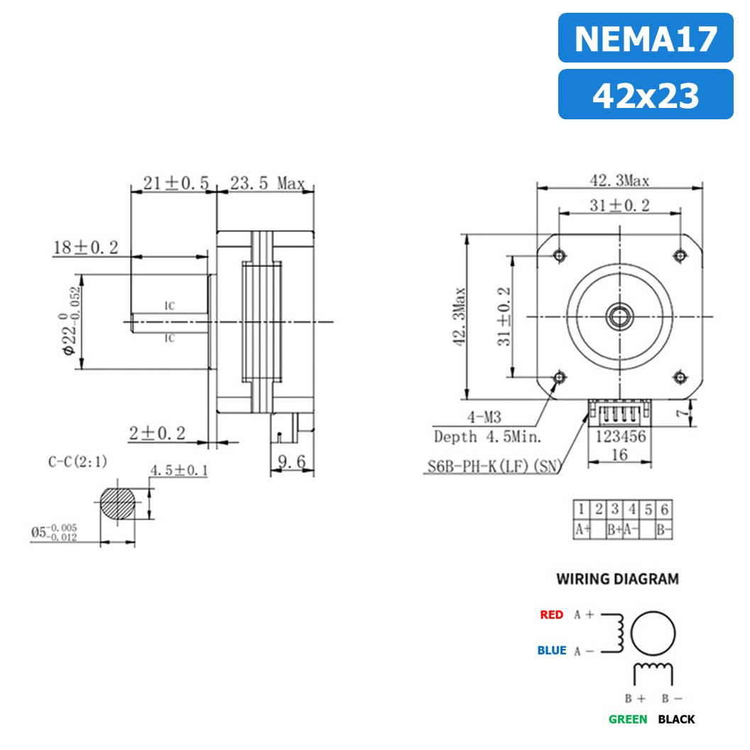NEMA17 42x23 สเต็ปเปอร์มอเตอร์ พร้อมสาย Stepper Motor NEMA17 with cable 800mm สเต็ปปิ้งมอเตอร์ Stepping Motor สเตปมอเตอร์ Step motor