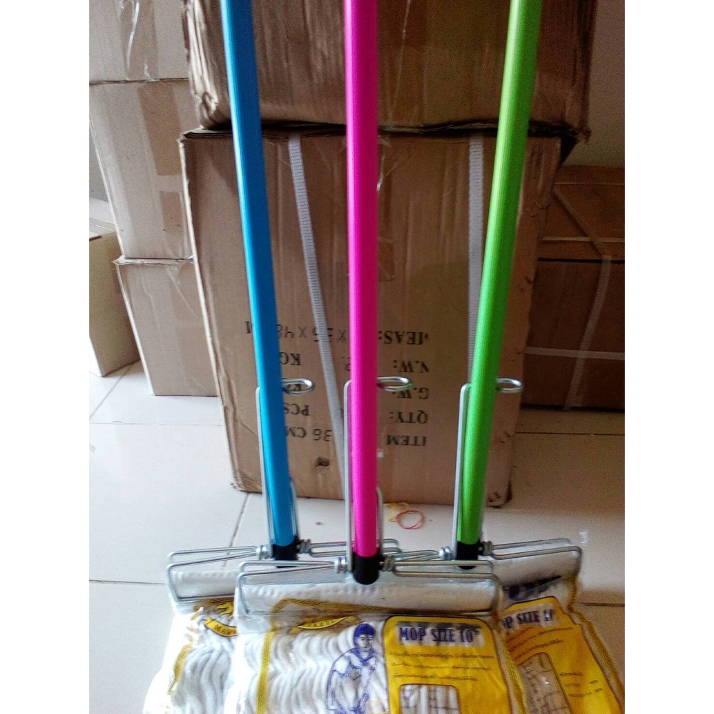 ไม้ถูพื้นม็อบหนีบ ขนาด 10" ด้ามคละสี+ผ้าแบน 200g. (มัด:1โหล)(ราคารวมแวท) {รหัสสินค้า2302304906}