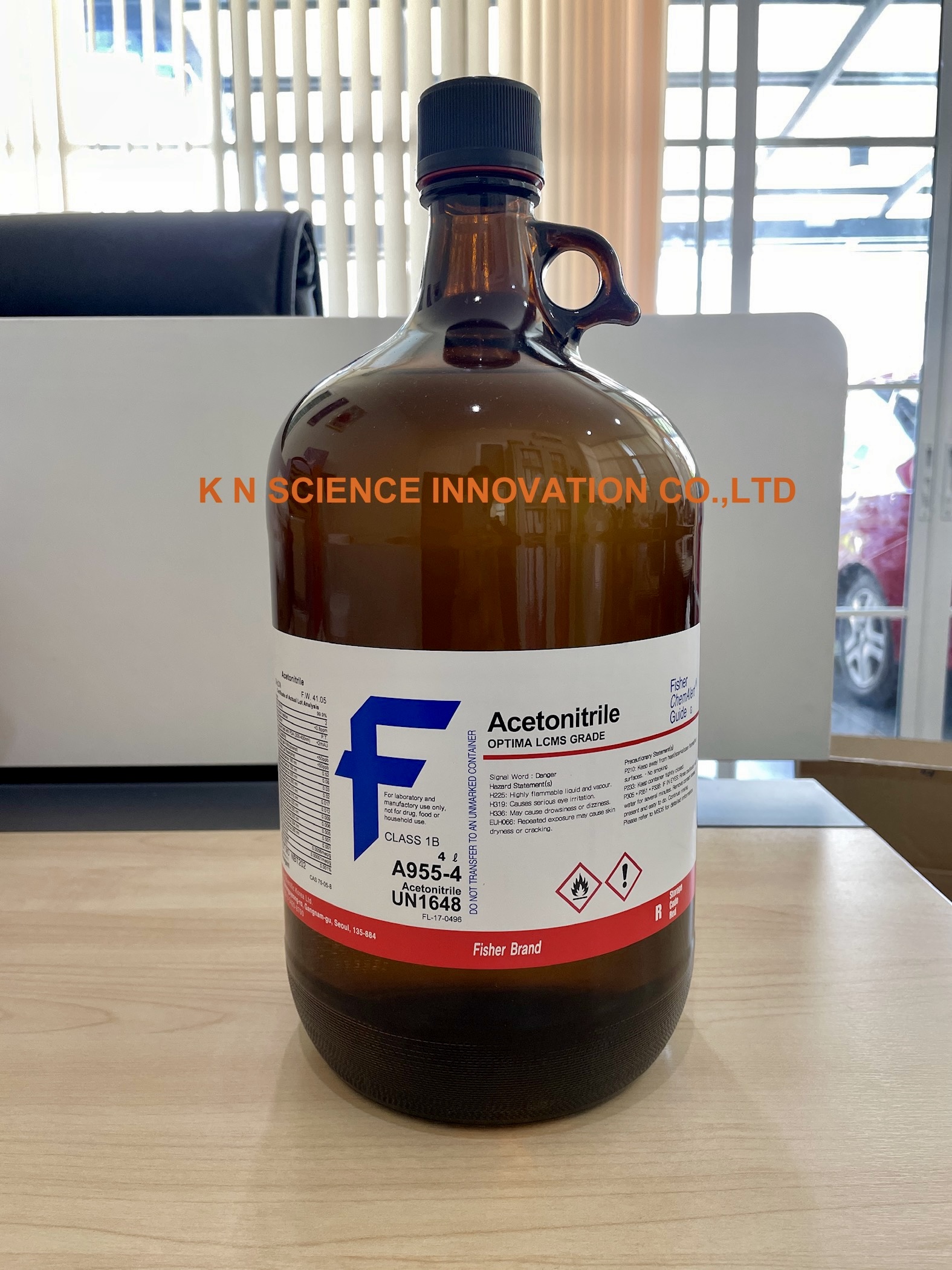 Acetonitrile, Optima LC/MS grade, (Glass bottle) 75-05-8, 4 L, Fisher A955-4_K