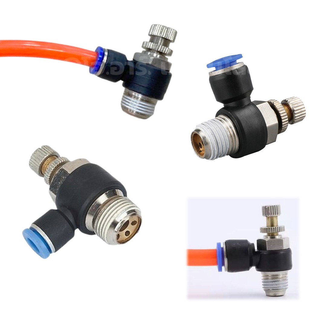 SL ข้อต่อปรับลม ข้อต่องอ 90องศา ตัวปรับลม 90 Degree Speed Controller Air Control Valve ข้อต่อลม ข้อต่อปรับความเร็วลม Air Flow Connector Fittings Pneumatic