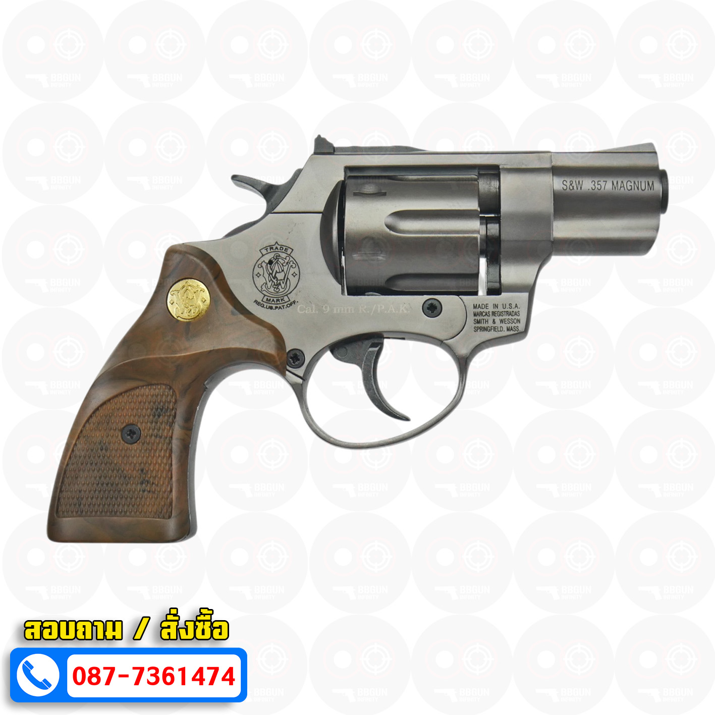 Ekol Lite แบลงค์กัน ลูกโม่ 2 นิ้ว สีฟูม กระดุมทอง (Fume) Smith & Wesson blank gun Revolver 2 inch