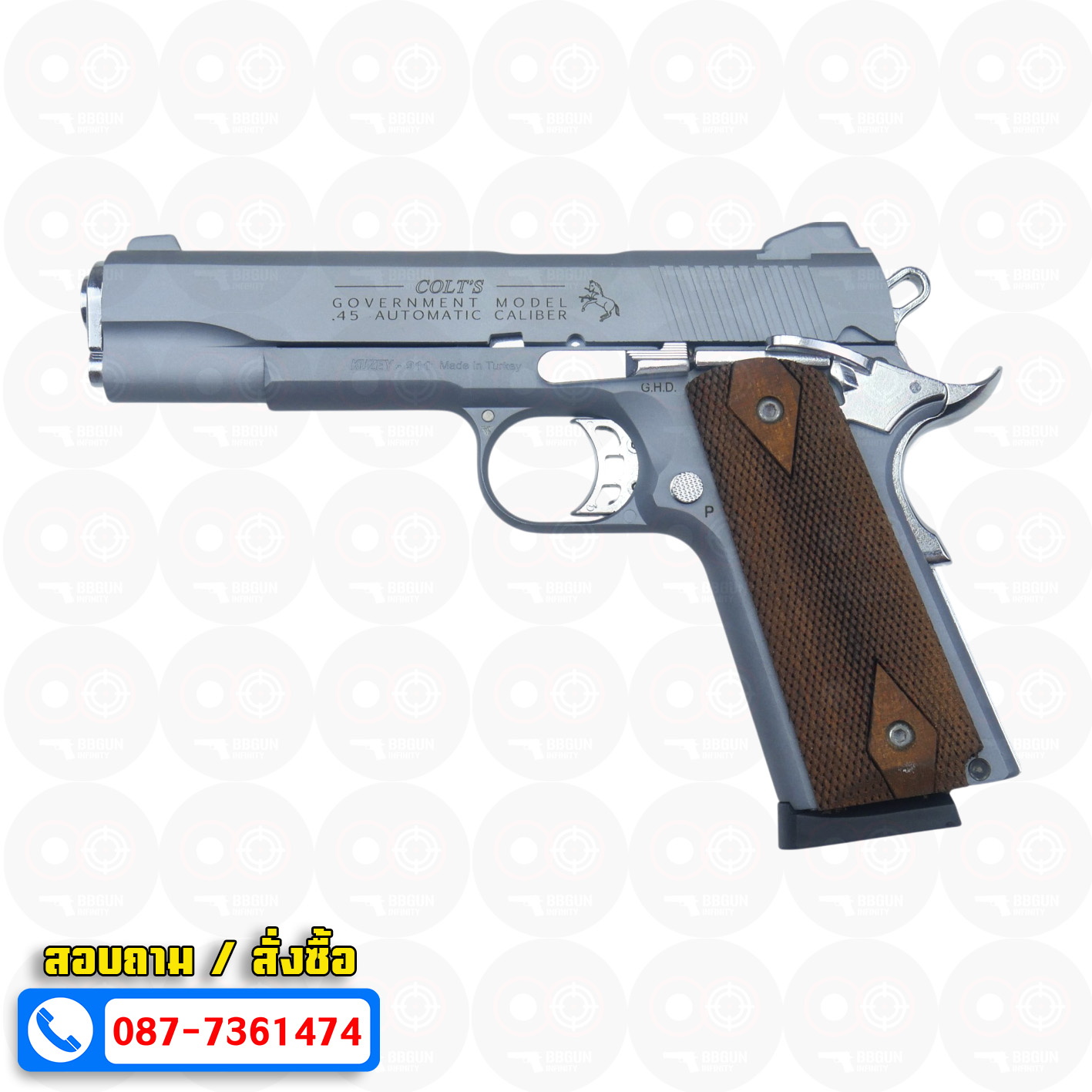 แบลงค์กัน KUZEY M1911 COLT GOVERMENT 100 Year Smoke 5 นิ้ว สีสโมค blank gun ด้ามไม้