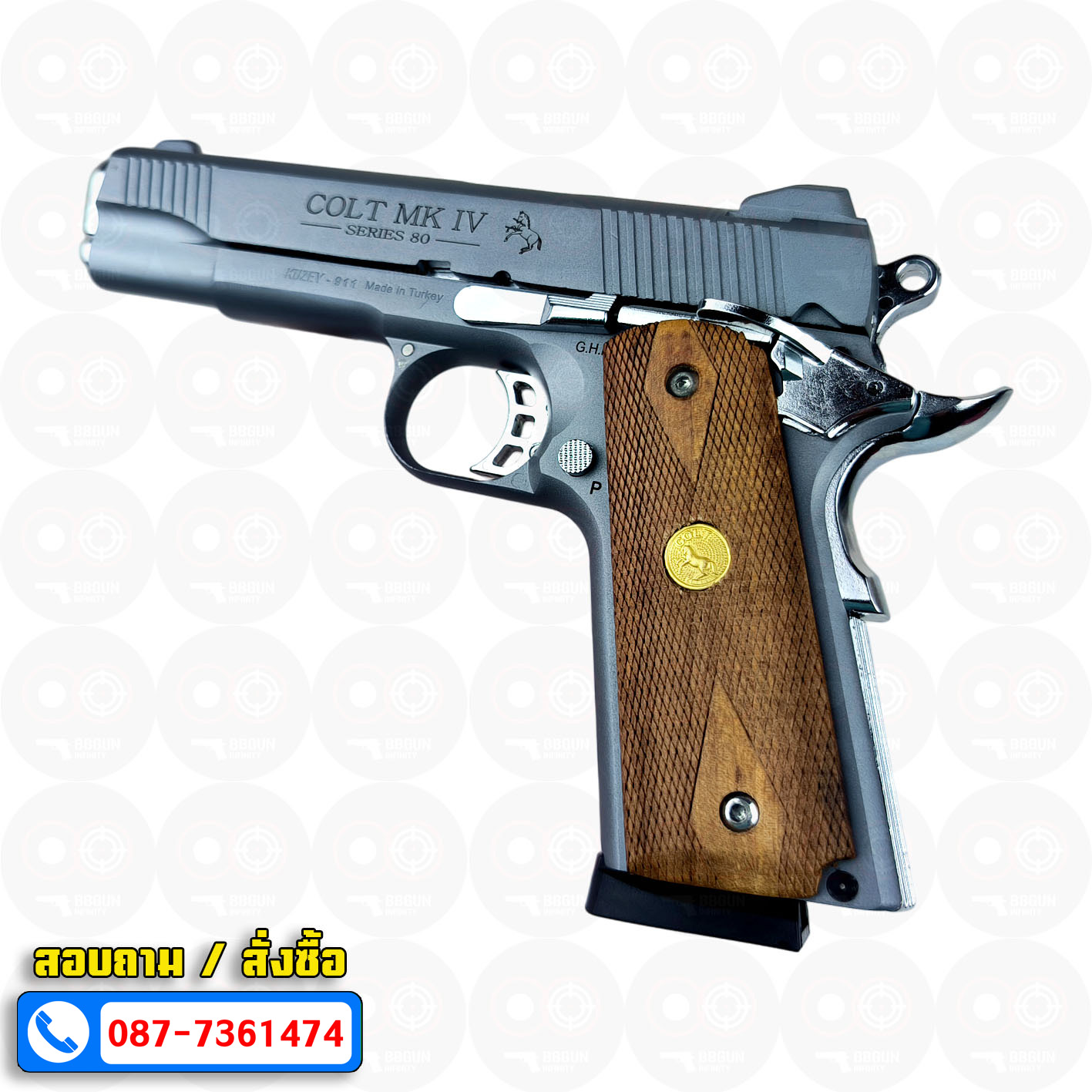 Blank Gun KUZEY M1911 COLT MK IV SERIES 80 Smoke ลำกล้อง 5 นิ้ว สโมค แบลงค์กัน ด้ามไม้