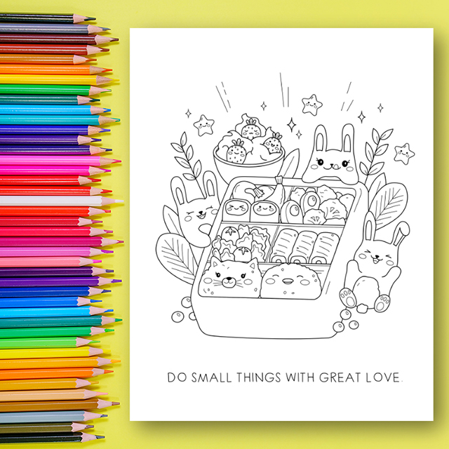 สมุดระบายสีอาหารสุดน่ารัก Kawaii Food Coloring Book พร้อมคำคมสร้างแรงบันดาลใจ