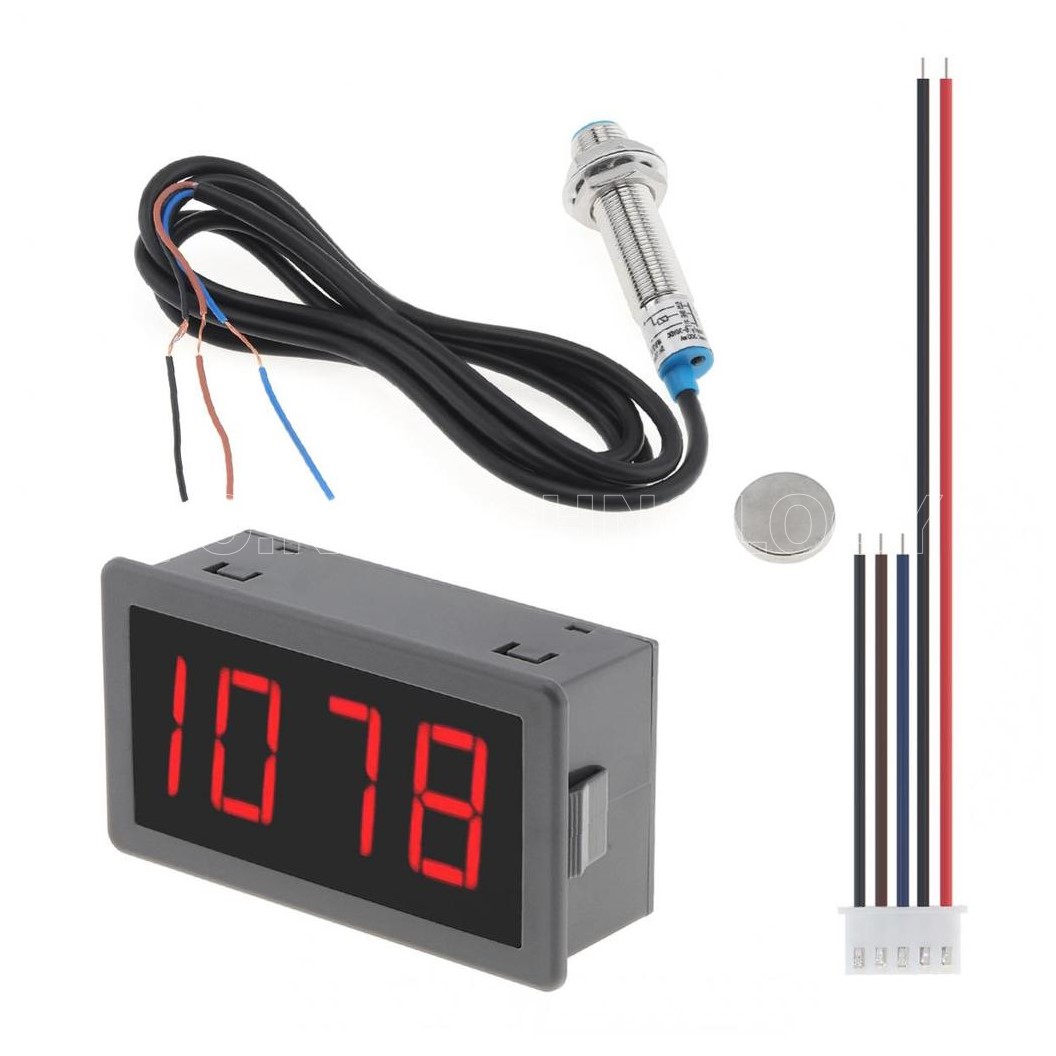 (1ชิ้น) IB053 เครื่องวัดความเร็วรอบ เครื่องวัดรอบ พร้อม Hall Sensor 4 LED Digital Frequency Tachometer Motor Speed Meter RPM Measurement Tester 10-9999RPM DC 8-24V with Hall Sensor