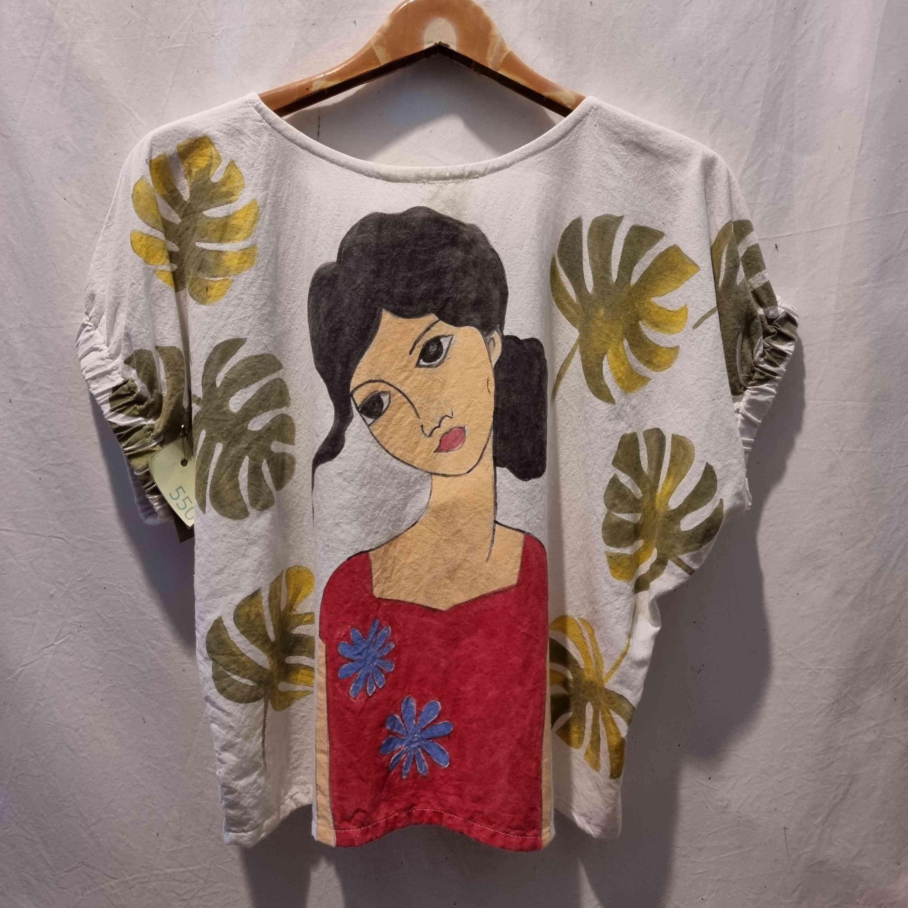 เสื้อมัดย้อมคอกลมใบไม้