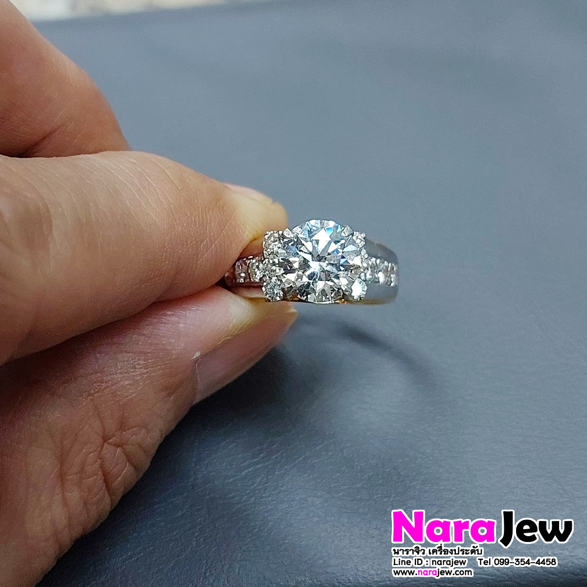 แหวนเพชร เม็ดเดี่ยว 2.03 กะรัต เพชรแท้เบลเยี่ยมคัต น้ำ 92 VS