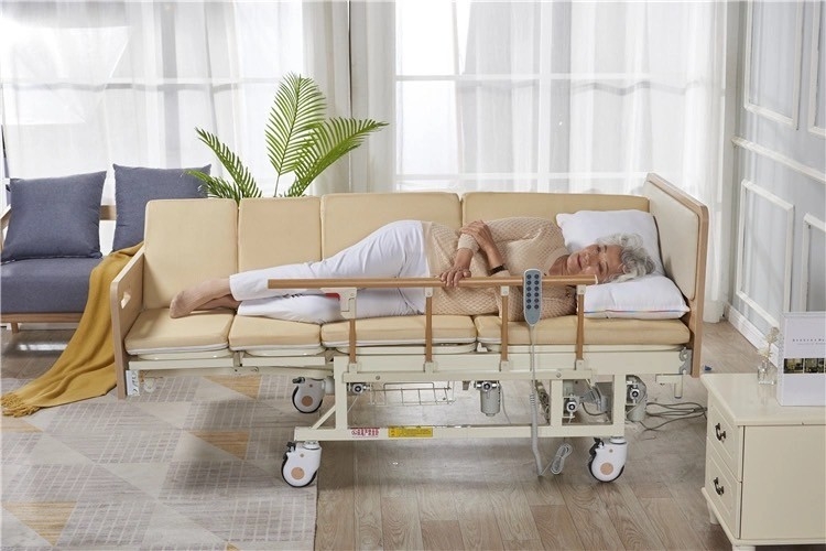 เตียงปรับนั่งไฟฟ้า ลายไม้ ราวสไลด์ YX-DC01A