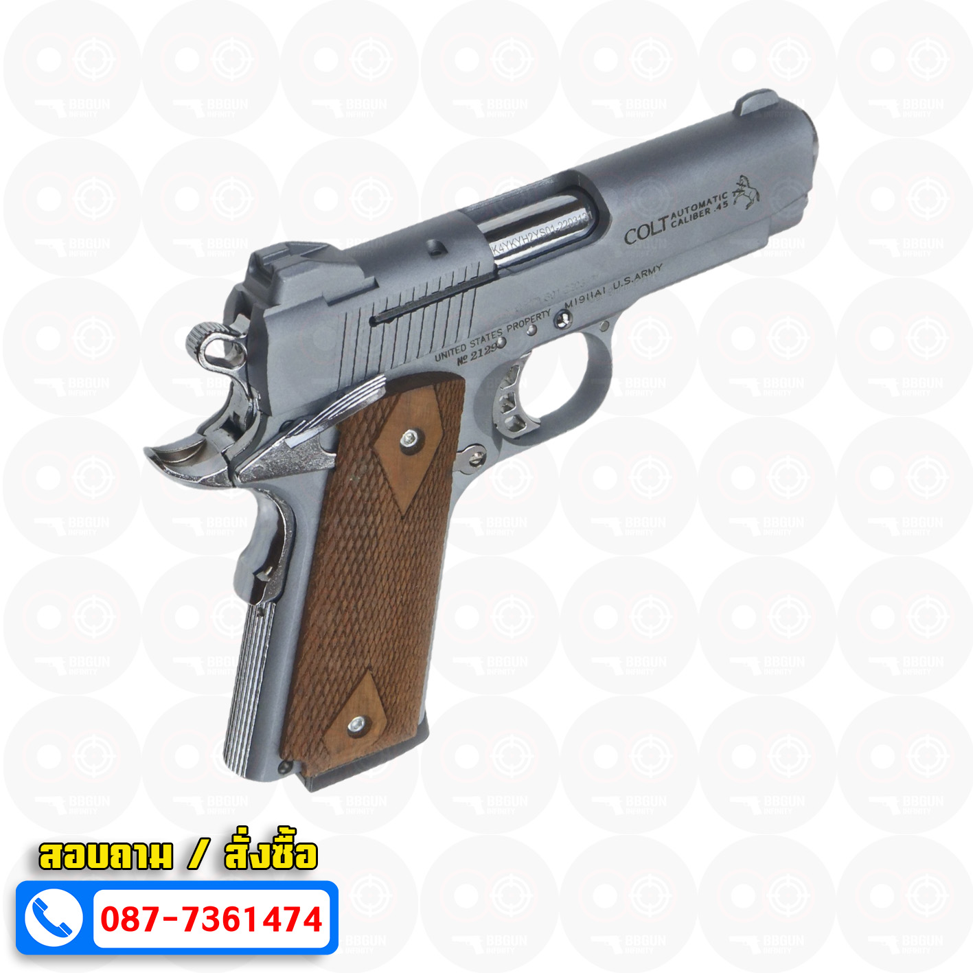 แบลงค์กัน KUZEY M1911 COLT MK IV SERIES 80 สีสโมค 4 นิ้ว ด้ามไม้ Blank Gun