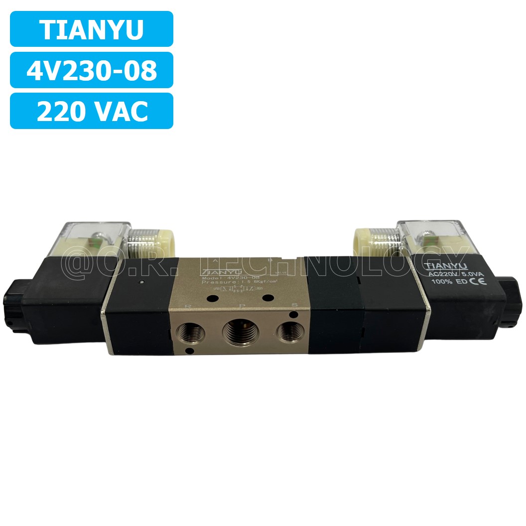 (1ชิ้น) 4V230-08 220VAC โซลินอยด์วาล์ว คอยล์ 2 ข้าง 5/3 Double Coil Solenoid Valve Pneumatic TIANYU