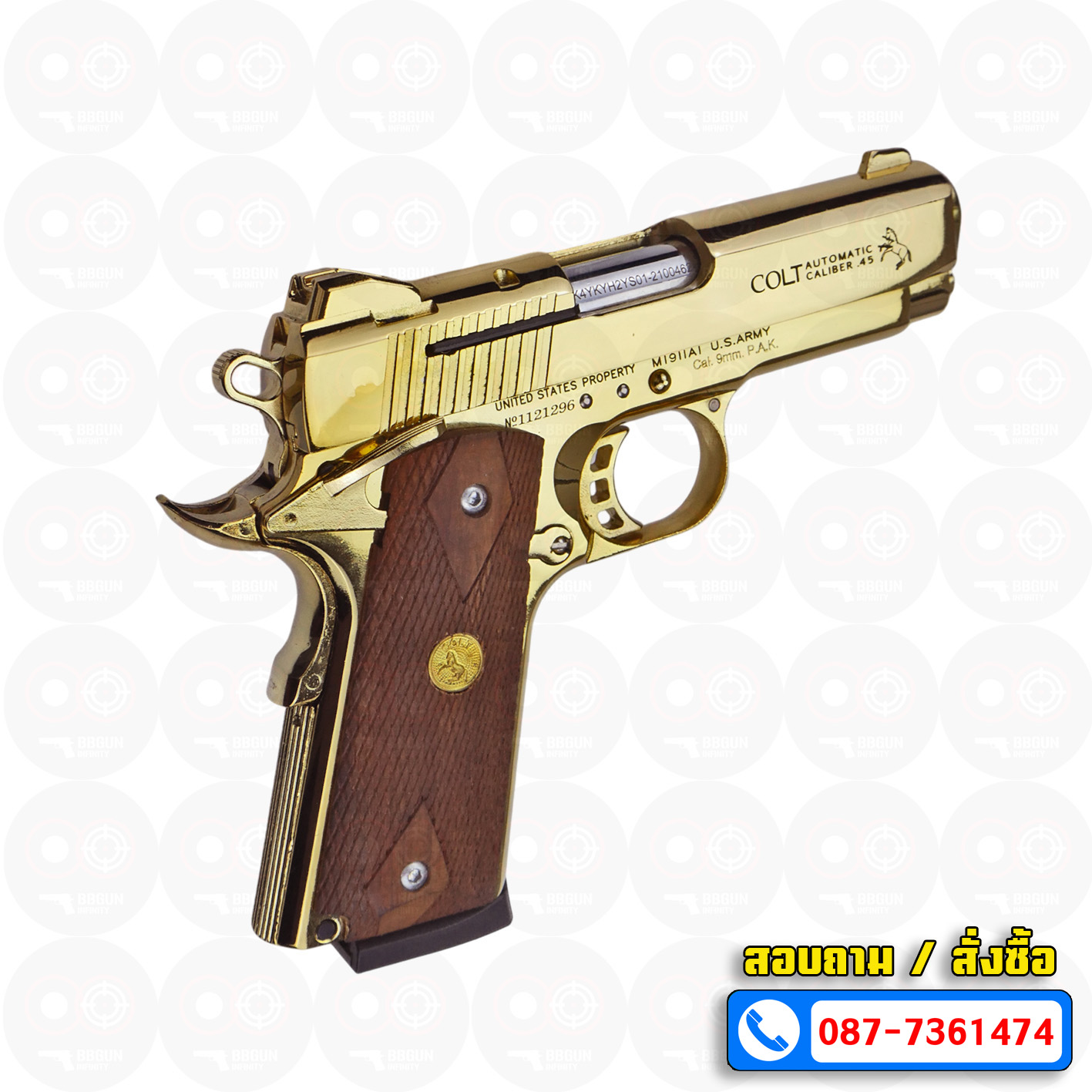 Blank Gun KUZEY M1911 COLT MK IV SERIES 80 ลำกล้อง 4 นิ้ว สีทอง แบลงค์กัน ด้ามไม้