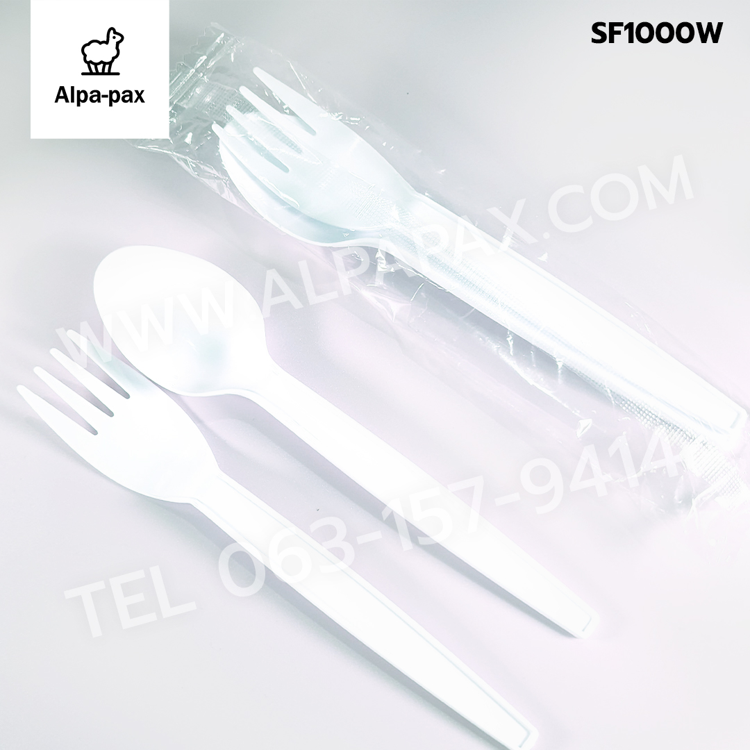 ชุดช้อนส้อมพลาสติกสีขาว แพ็คช้อนส้อมพลาสติกซีลถุงพลาสติก (ลัง1000คู่)