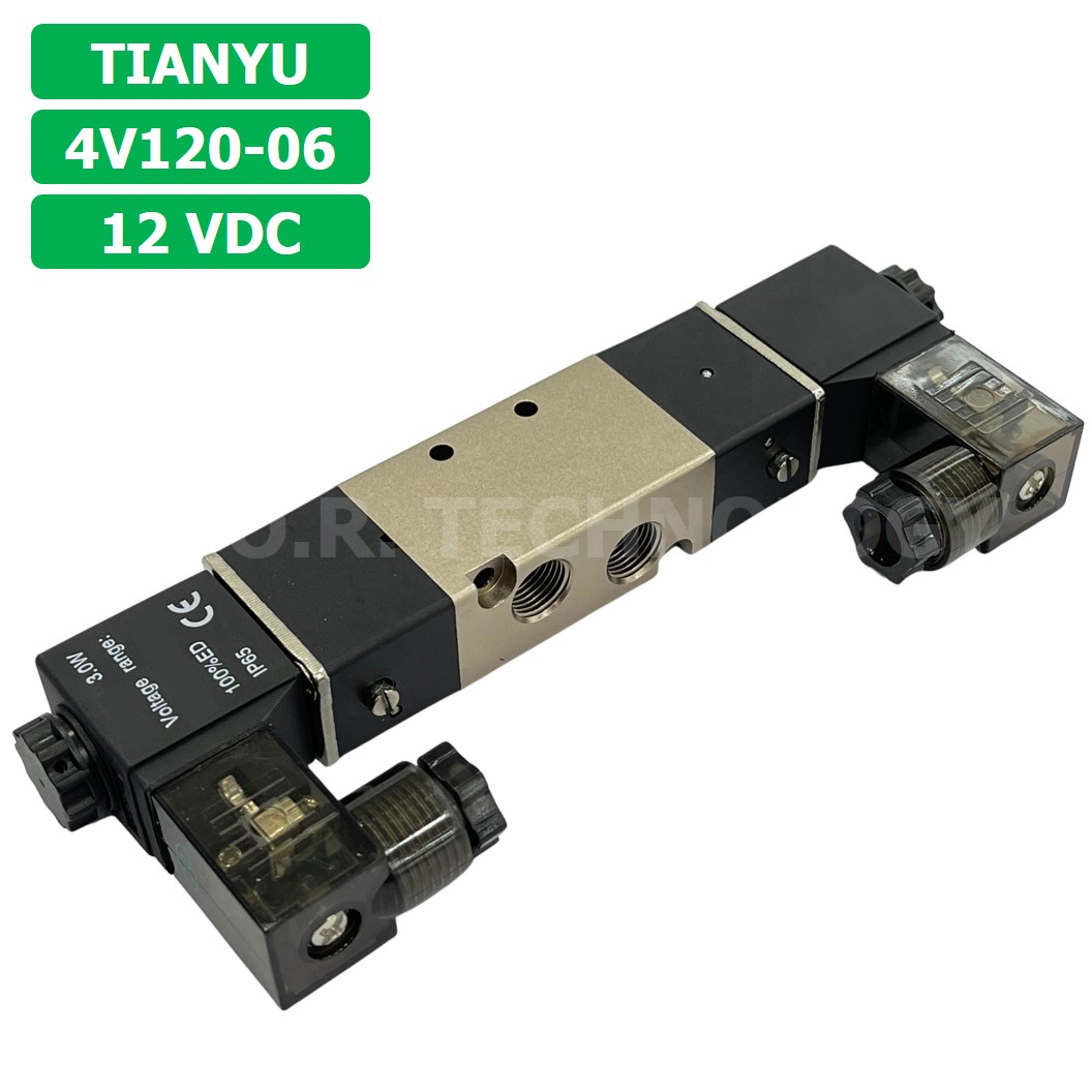 4V120-06 12VDC โซลินอยด์วาล์ว คอยล์ 2 ข้าง 5/2 Double coil Solenoid Valve Pneumatic TIANYU 4V-120-06