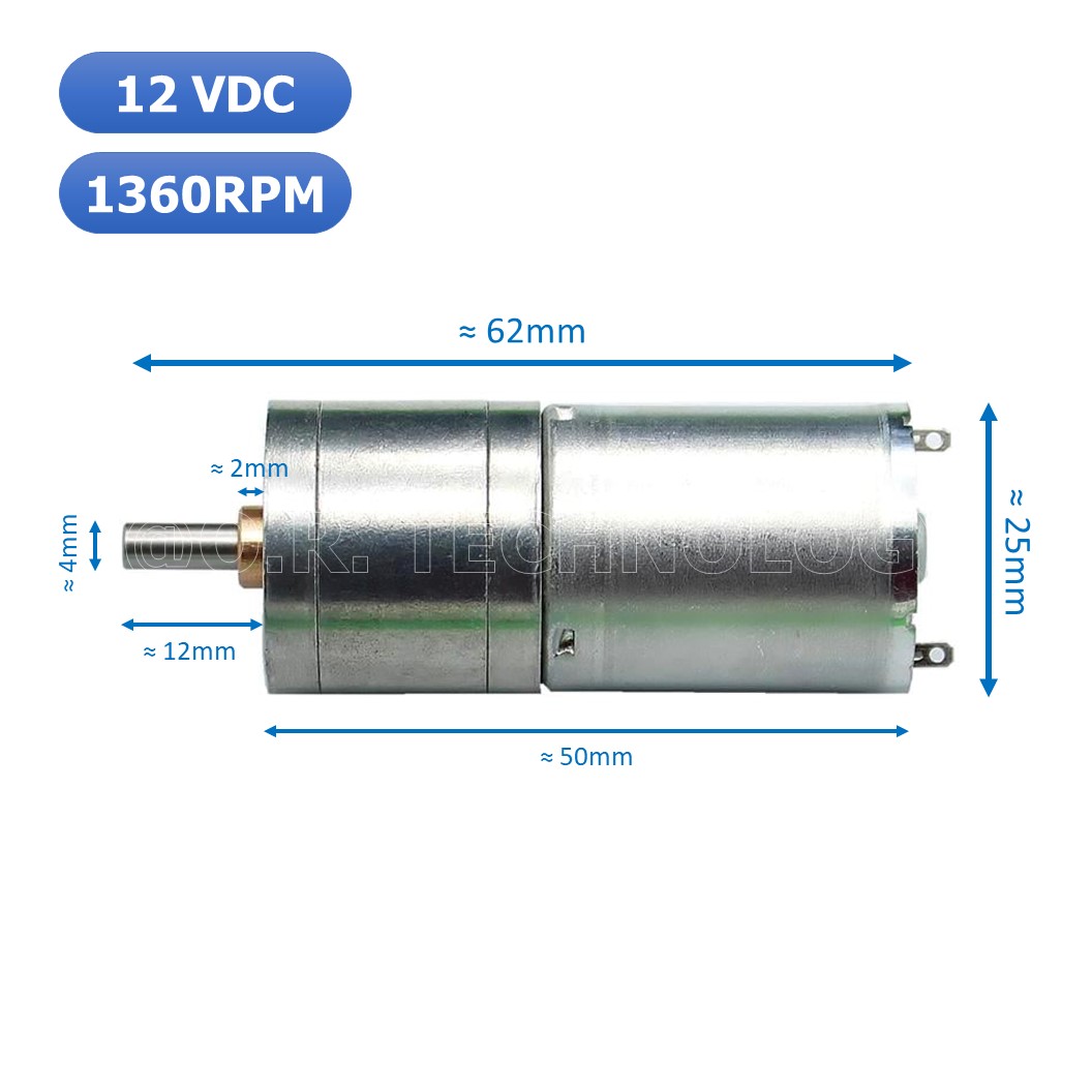 (1ชิ้น) JB363 มอเตอร์ มอเตอร์เกียร์ มอเตอร์อเนกประสงค์ 25GA-370 12VDC 1360RPM DC Gear Motor (Shaft D, 4mm)