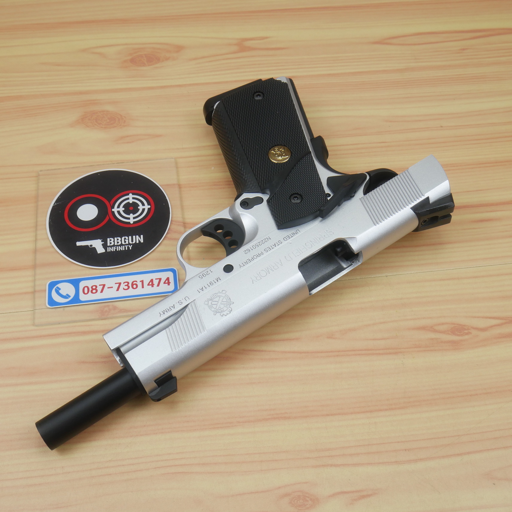 บีบีกันอัดแก๊ส Army Armament R27S Springfield 1911 สีเงิน BB GUN