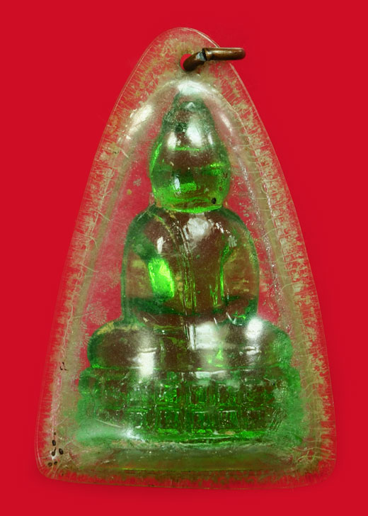 *35100 พระแก้วหล่อ หลวงพ่อเจียง วัดเจริญสุขาราม รุ่นสาม ปี 2500 ราชบุรี เลี่ยมพลาสติกเก่าๆ 68