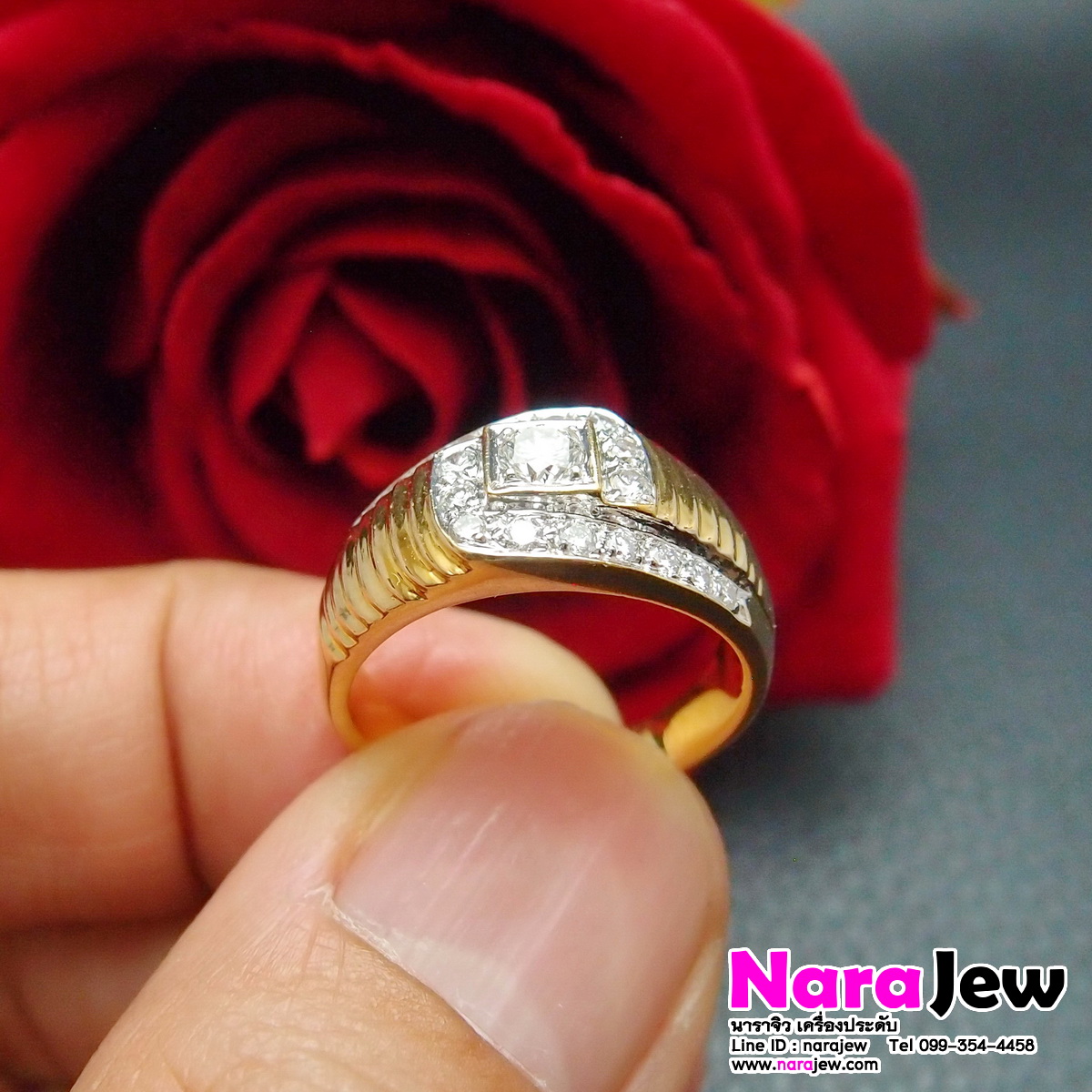 แหวนเพชรชาย เพชรแท้เม็ดกลาง 16 ตัง ล้อมเพชรแท้ 26 ตัง
