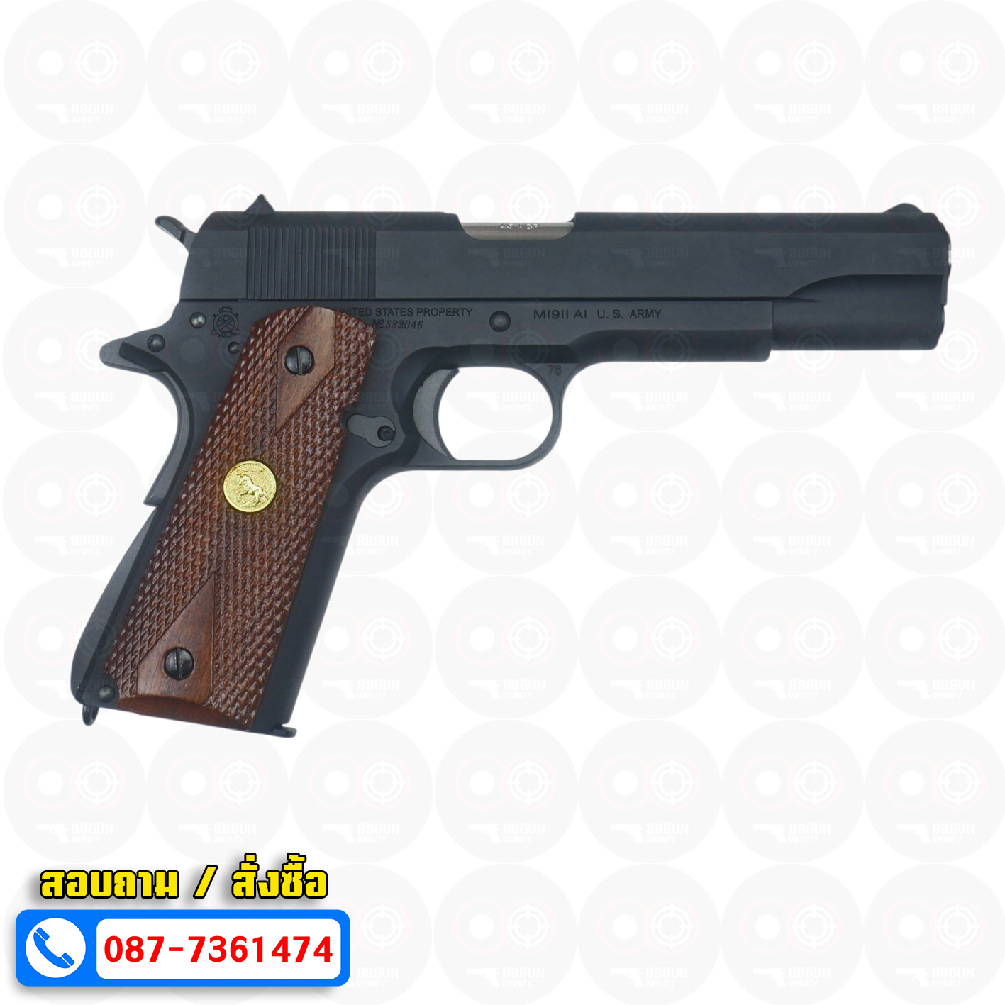 บีบีกันอัดแก๊ส Army Armament R31 Colt M1911A1 สีดำ ด้ามไม้แท้ BB GUN