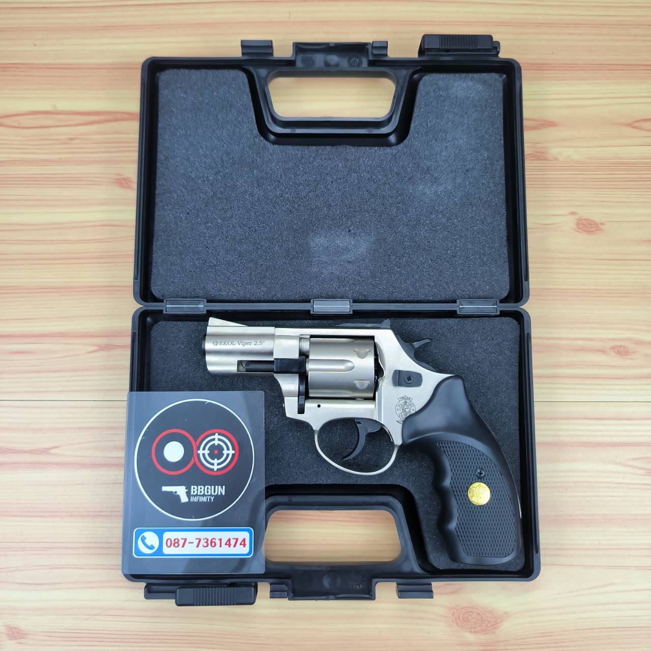 แบลงค์กัน ลูกโม่ 2.5 นิ้ว สีซาติน กระดุมทอง EKOL VIPER 2.5" Smith & Wesson Revolver BLANK GUN