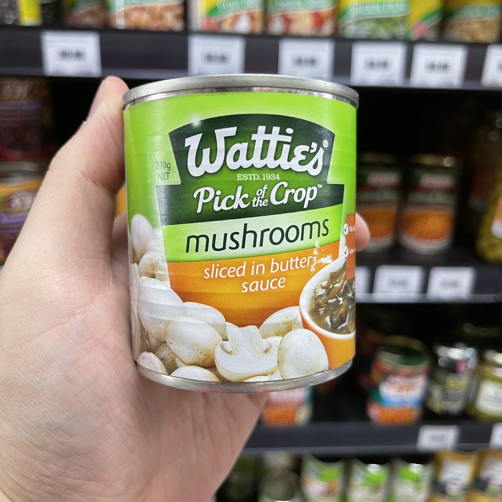 วัตตี้ส์ เห็ดหั่นชิ้นในซอส 220 กรัม. Wattie's Sliced Mushroom in Sauce 220 g.