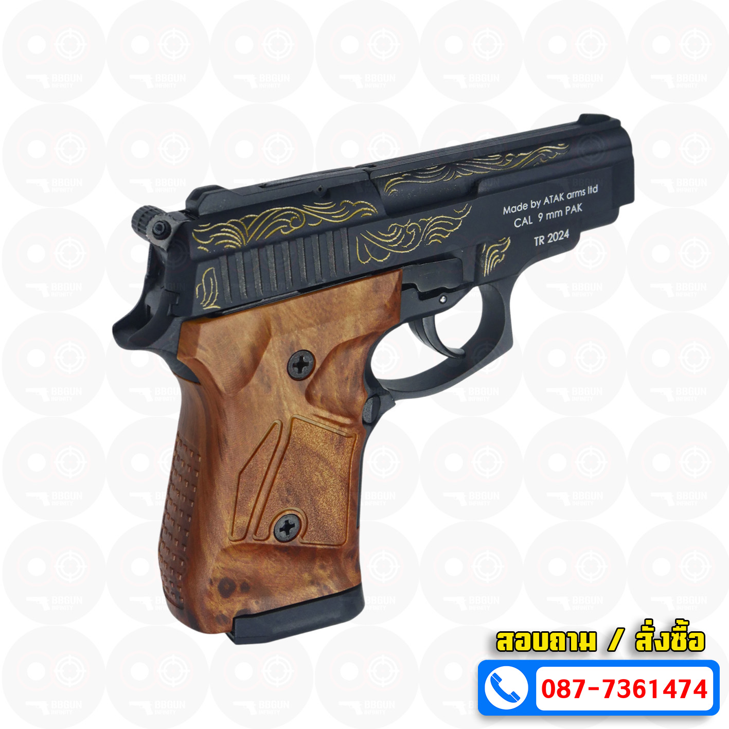 Blank GUN Zoraki mod 914-td auto สีดำลายทอง แบลงค์กัน Semi Auto & Full Auto (แถมกล่องปืน)