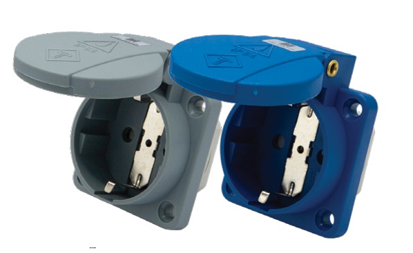 DKN 312E เต้ารับเยอรมันฝัง สีเทา(2P+E) 16A 230V IP54