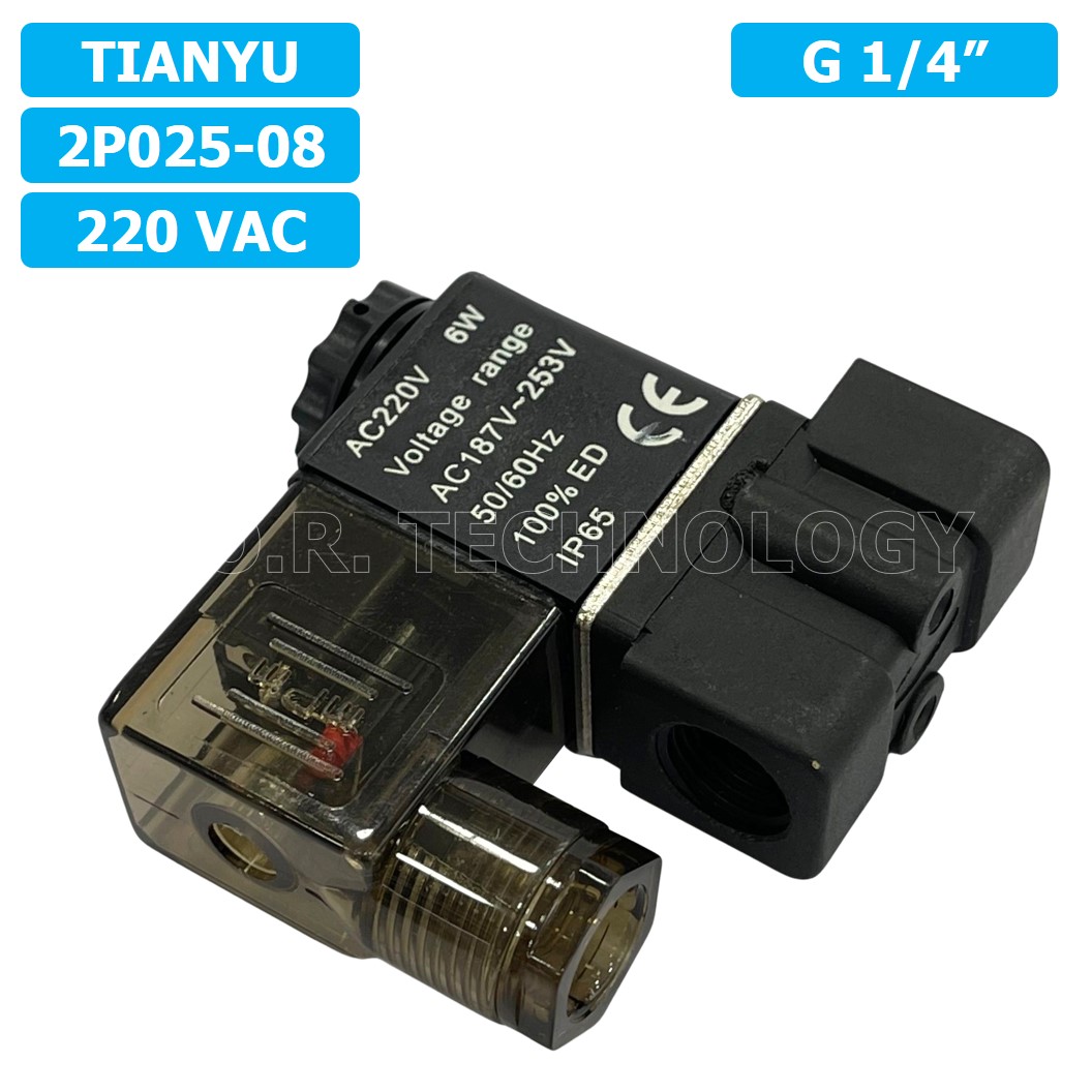 (1ชิ้น) 2P025-08 220VAC โซลินอยด์วาล์ว พลาสติก 2/2 Way Single Coil Solenoid Valve Pneumatic TIANYU โซลินอยด์ลม วาล์วลม