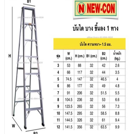 บันไดอลูมิเนียม NEWCON 7 - 10 ขั้น (ราคารวมแวท)พับได้ ทรง A ของแท้!! บันไดพับได้ บันไดพับได้อลูมิเนียม