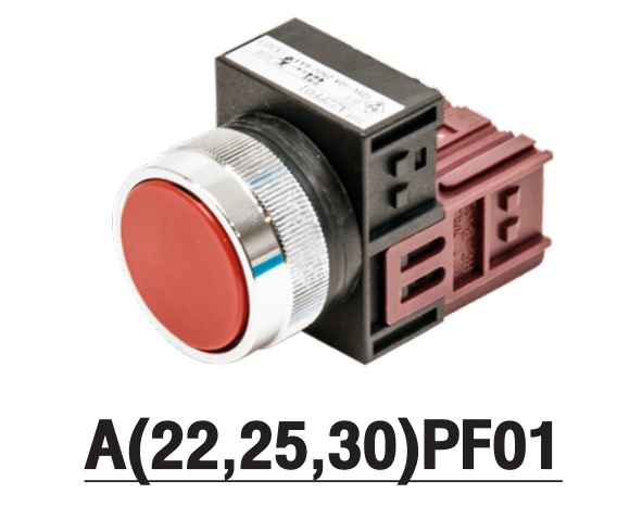 MARUYASU A25PF01R,A25PF01B,A25PF01W,A25PF01Y ,A25PF01G ปุ่มกดหัวเรียบกดปล่อย 25 มม. 1NC