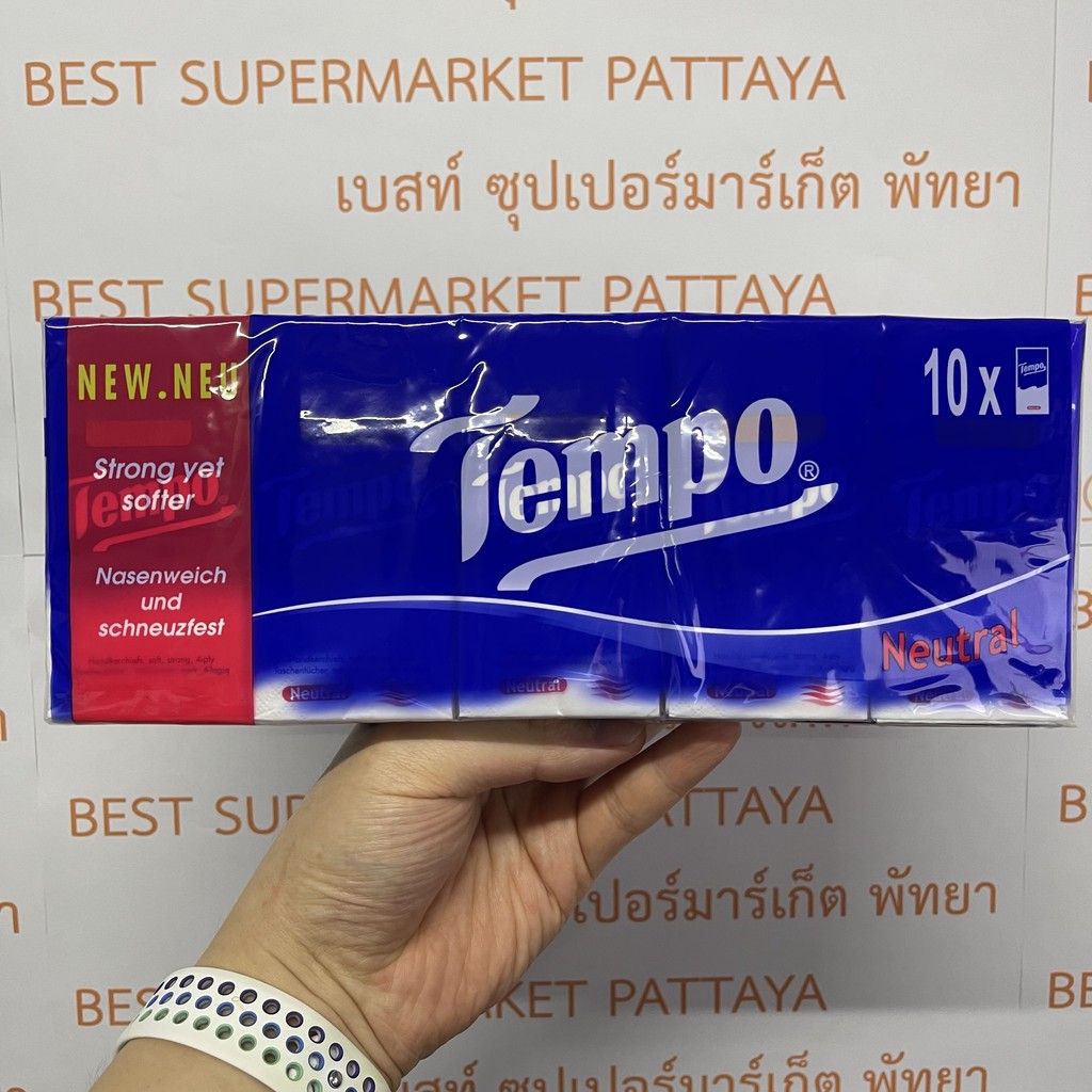 เทมโพ กระดาษทิชชูหนา 4 ชั้น ขนาดพกพา บรรจุ 8 แผ่น x 10 ห่อ Tempo Tissue Paper 8 Sheets x 10 Packs