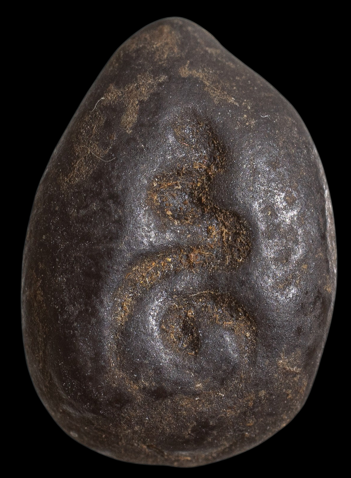 พระเม็ดน้อยหน่า หลังอุ ออกกรุวัดศาลาปูน จังหวัด อยุธยา เนื้อดินเผาผสมใบลานสีดำ