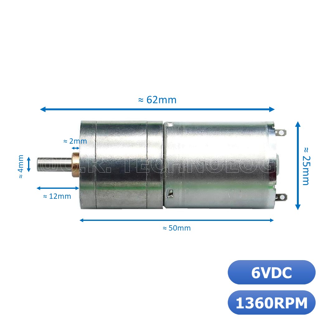 (1ชิ้น) JB352 มอเตอร์ มอเตอร์เกียร์ มอเตอร์อเนกประสงค์ 25GA-370 6VDC 1360RPM DC Gear Motor (Shaft D, 4mm)