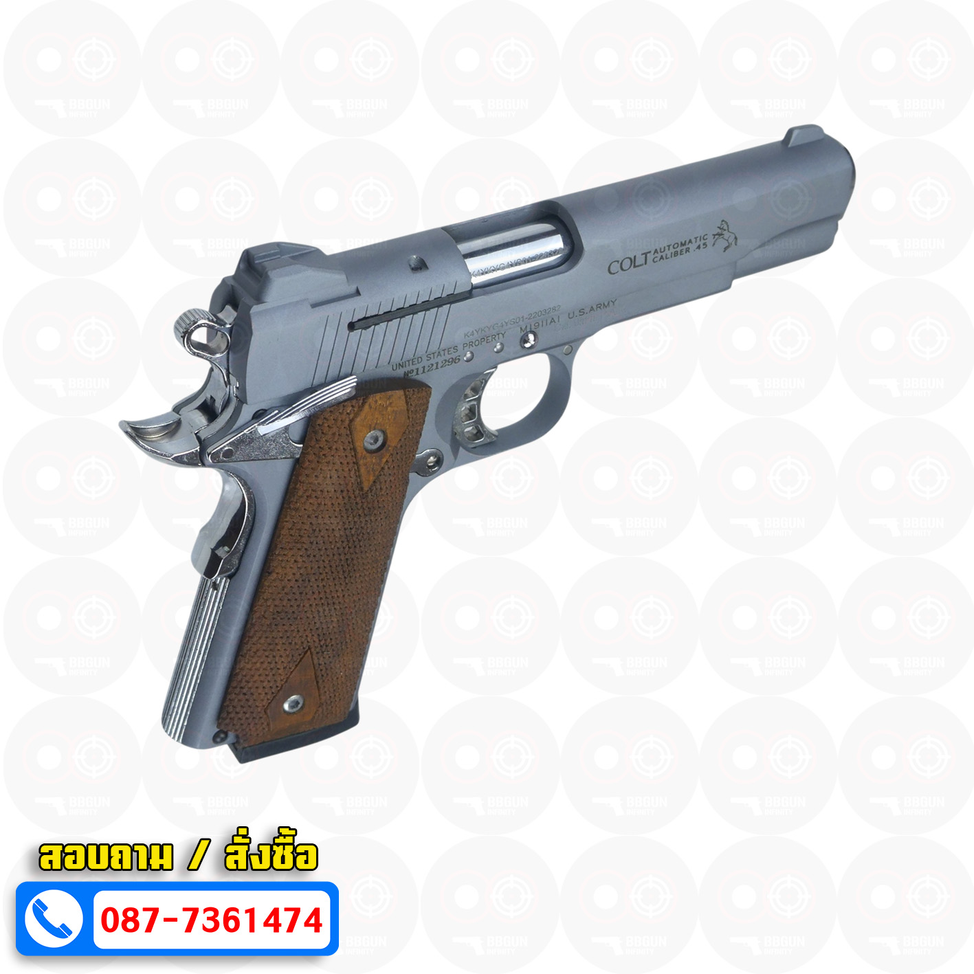 แบลงค์กัน KUZEY M1911 COLT'S MK IV SERIES'70 สีสโม๊ค 5 นิ้ว blank gun (smoke) ด้ามไม้