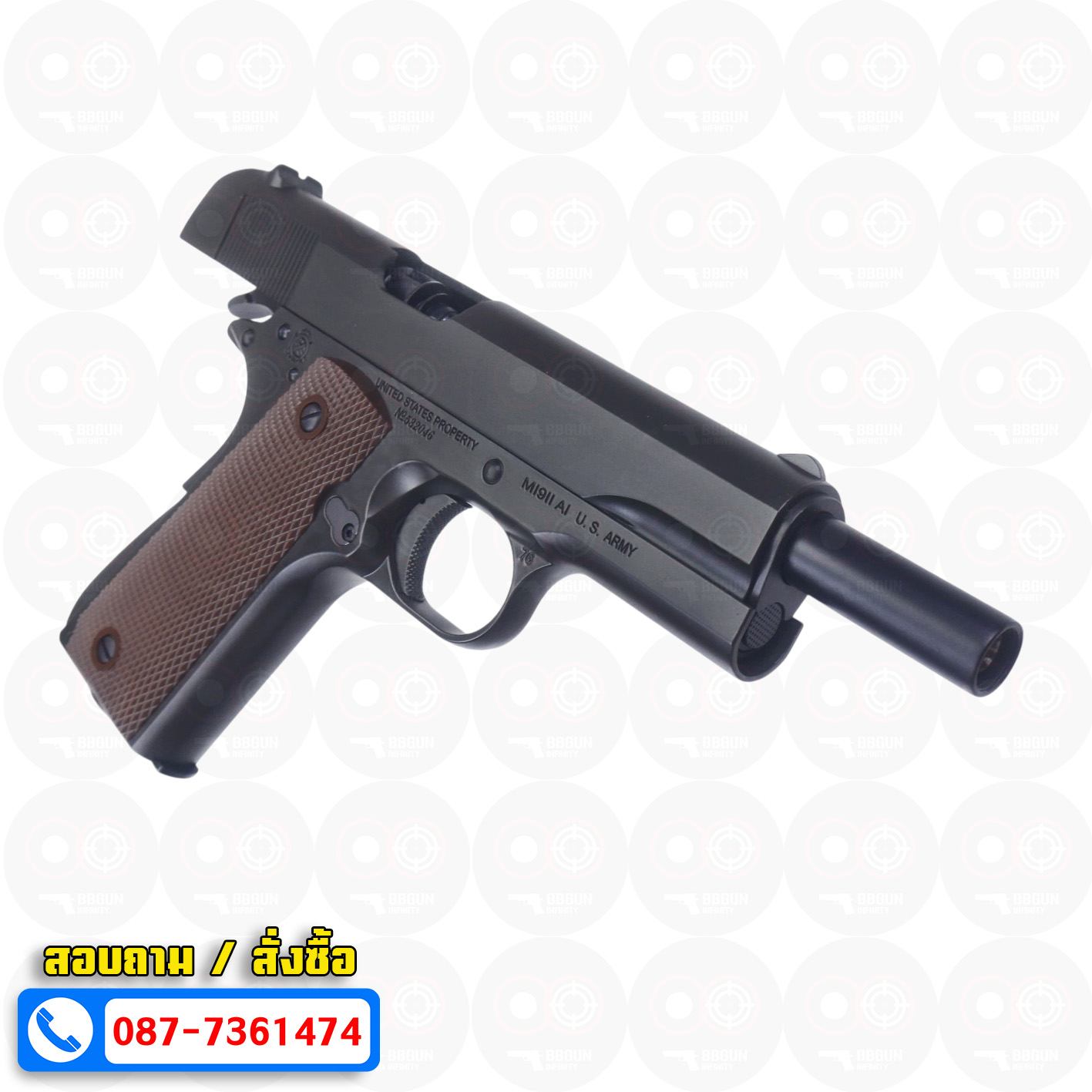 ปืนบีบีกันอัดแก๊ส T8 SP System M1911A1 Government มาร์คกิ้งร่องลึก ครบทั้งกระบอก BB GUN