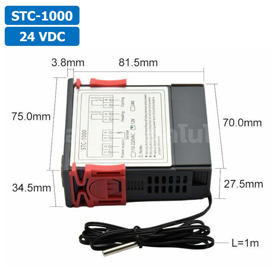 STC-1000 24VDC เครื่องควบคุมอุณหภูมิ Digital Temperature Controller Heating/Cooling Control Thermostat Regulator
