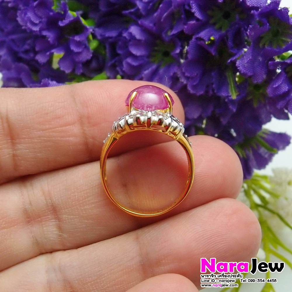 แหวนทับทิมพม่า เม็ดใหญ่ประมาณ 10 กะรัต ล้อมเพชรแท้ ทับทิมพม่า กินบ่เซี่ยง พร้อมใบเซอร์สถาบันอัญมณี GBL หลุดจำนำ