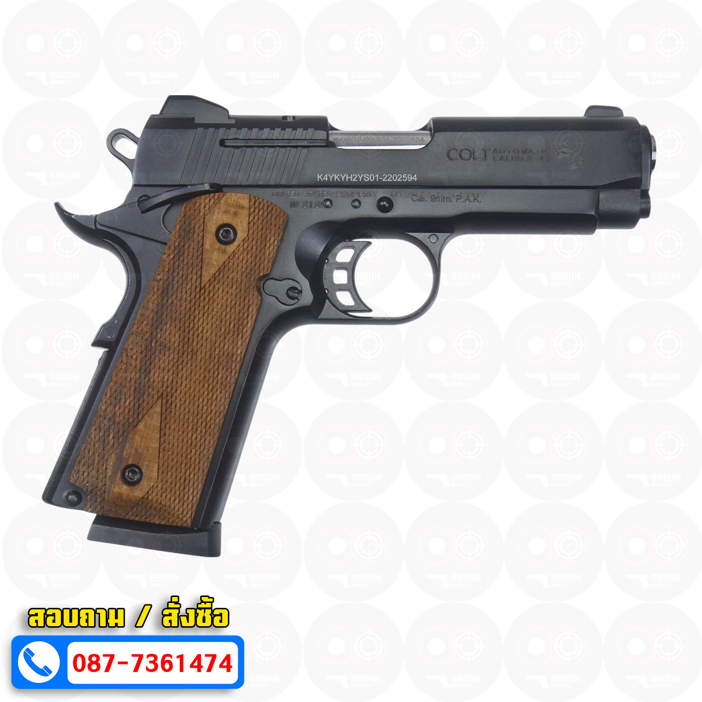 แบลงค์กัน KUZEY M1911 COLT MK IV SR70 สีดำ 4 นิ้ว ด้ามไม้ blank gun