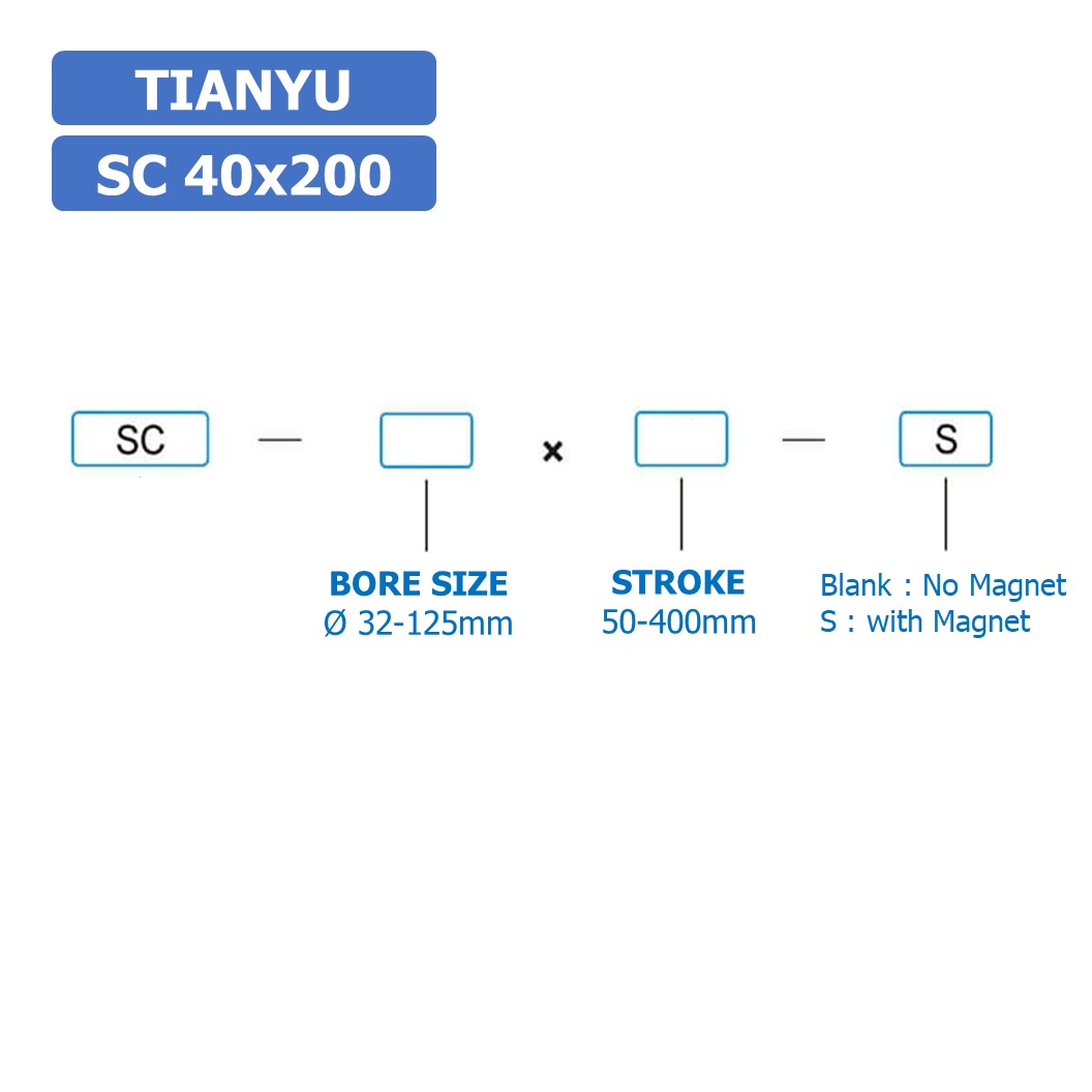 (1ชิ้น) SC 40x200 กระบอกลม รุ่นมาตรฐาน กระบอกลม 4 เสา Standard Cylinder Air Pneumatic แบบสี่เสา