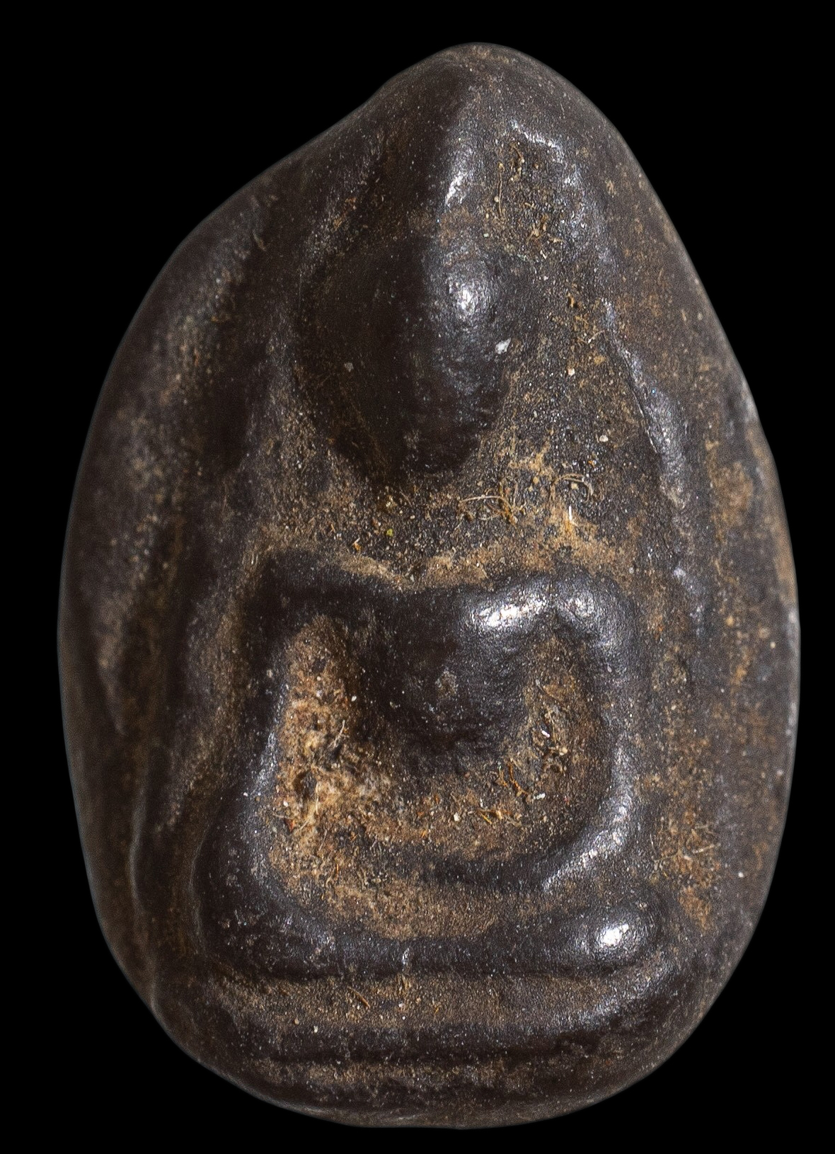 พระเม็ดน้อยหน่า หลังอุ ออกกรุวัดศาลาปูน จังหวัด อยุธยา เนื้อดินเผาผสมใบลานสีดำ