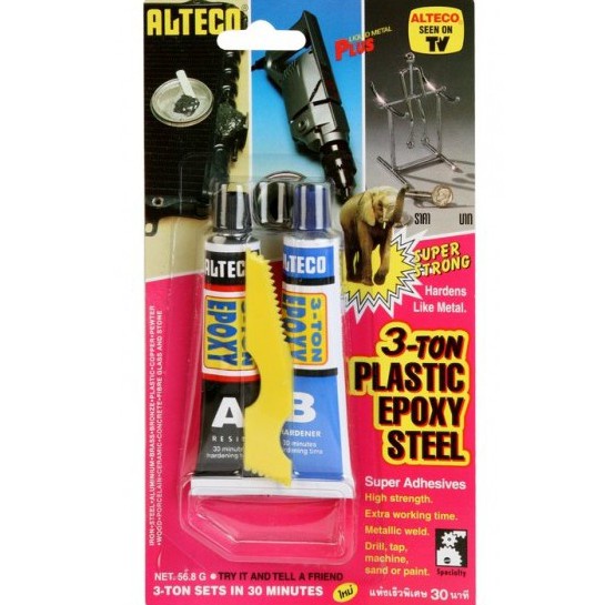 กาวติดเหล็กหลอดคู่ ALTECO แห้งช้า 3T 30 นาที (ราคารวมแวท) กาวซีเมนต์เหล็ก กาวปะเหล็ก เทปและกาว {2000627102}