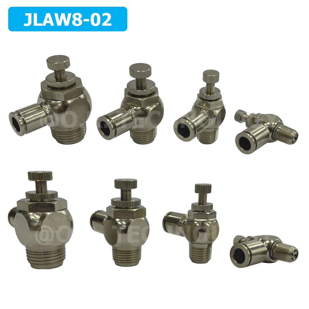 (1ชิ้น) JLAW8-02 ข้อต่อลมสแตนเลส ข้อต่อปรับลม งอ STAINLESS Air Flow Speed Controller ควบคุมความเร็วลม Speed Control valve JLAW JSL