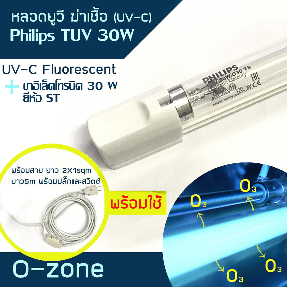 PHILIPS หลอดไฟฆ่าเชื้อพร้อมรางมีสายยาว 5 ม พร้อม สวิตซ์กลางทางและปลั๊ก TUV30W/T8 GERMICIDAL UVC Lamps 30 วัตต์