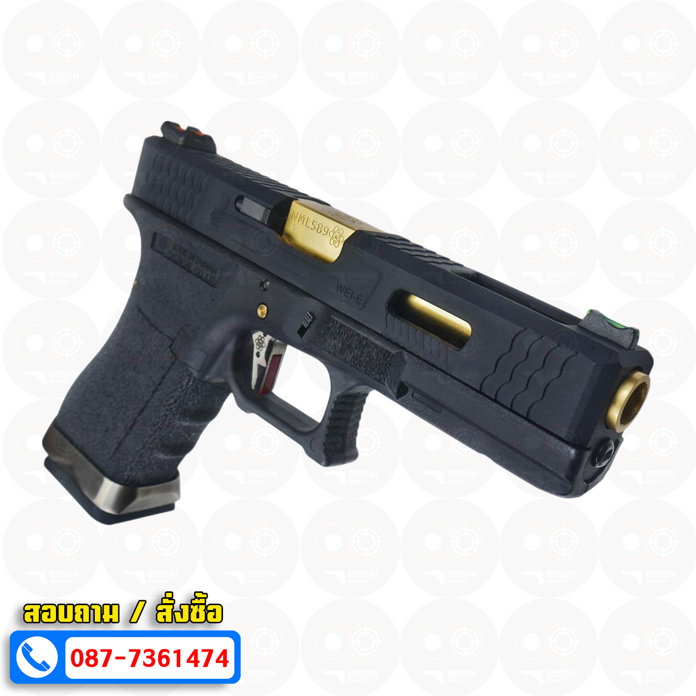 บีบีกันอัดแก๊ส WE Glock 18 G-Force T1 เฟรมดำ สไลด์ดำ ท่อทอง BB GUN