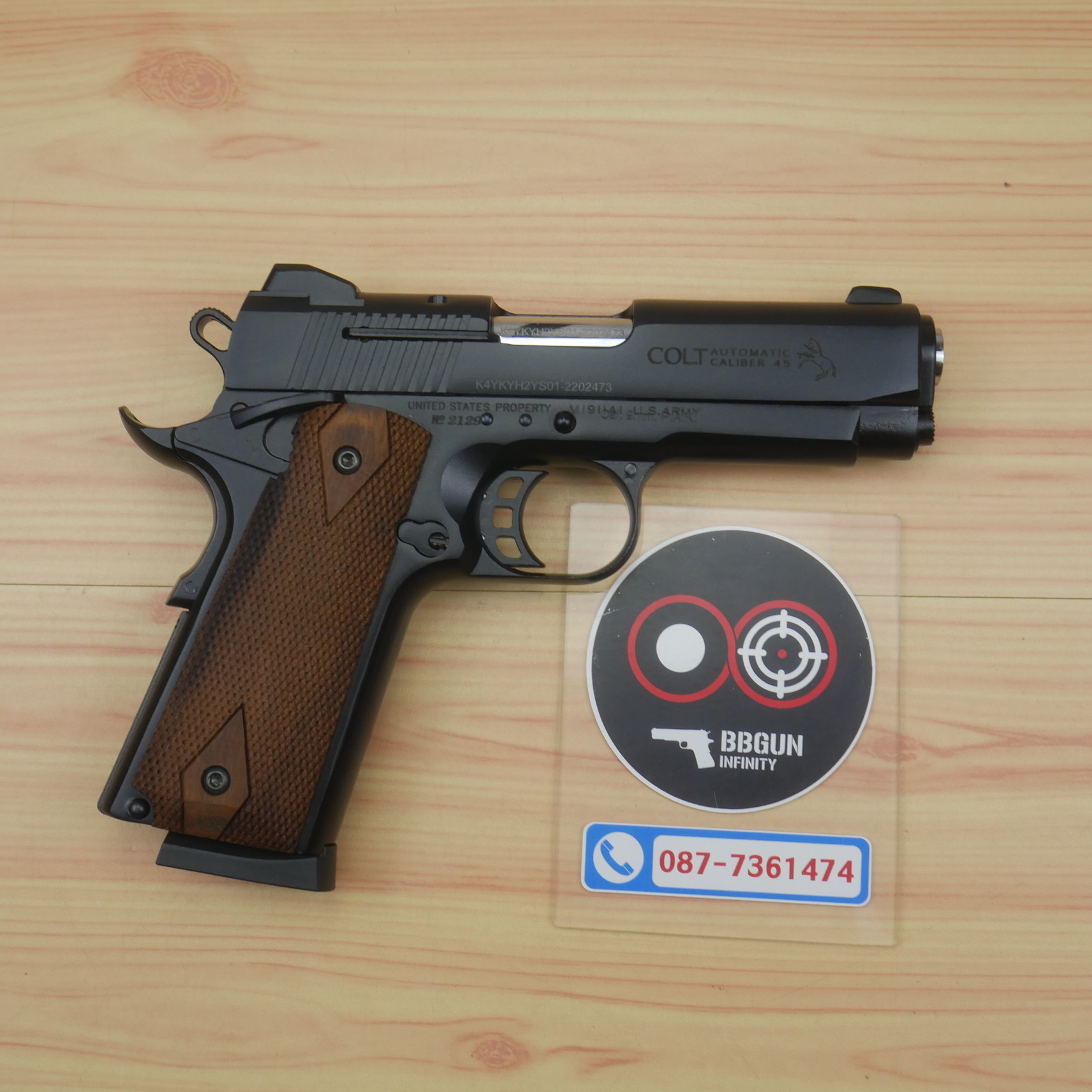 แบลงค์กัน KUZEY M1911 COLT'S MK IV SERIES 80 blank gun สีดำ ลำ 4 นิ้ว ด้ามไม้