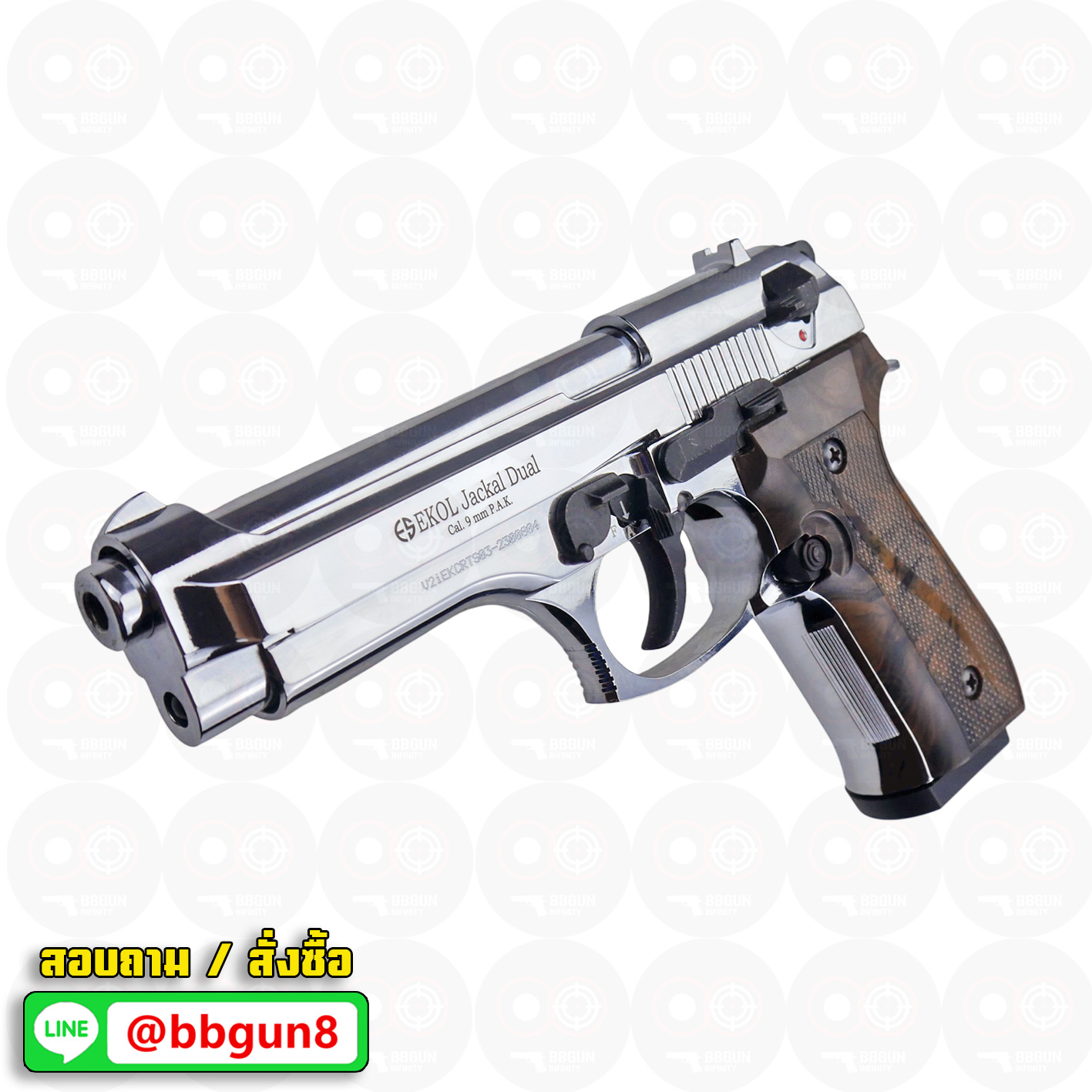 แบลงค์กัน EKOL JACKAL DUAL Full Auto 5 นิ้ว สีเงินเงา Blank Gun (แถมกล่องใส่ปืน แม็กกาซีน 2 อัน)