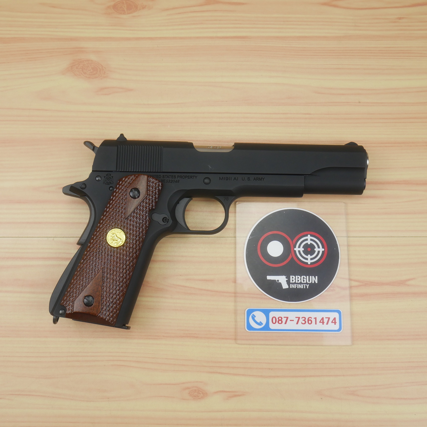 บีบีกันอัดแก๊ส Army Armament R31 Colt M1911A1 สีดำ ด้ามไม้แท้ BB GUN